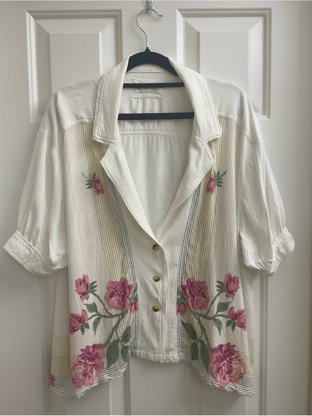FREE PEOPLE  Short-Sleeve Floral Viscose Blouse Size L